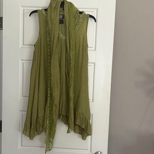 Olive Green Sleeveless Top with Scarf